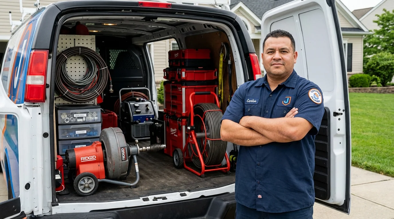 Professional drain cleaning equipment and Johns Plumbing LLC plumber in Whitestone